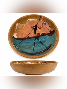 Museum-Quality Hand-Painted African Tribal Wooden Bowl • Signed Art -Wood 10”